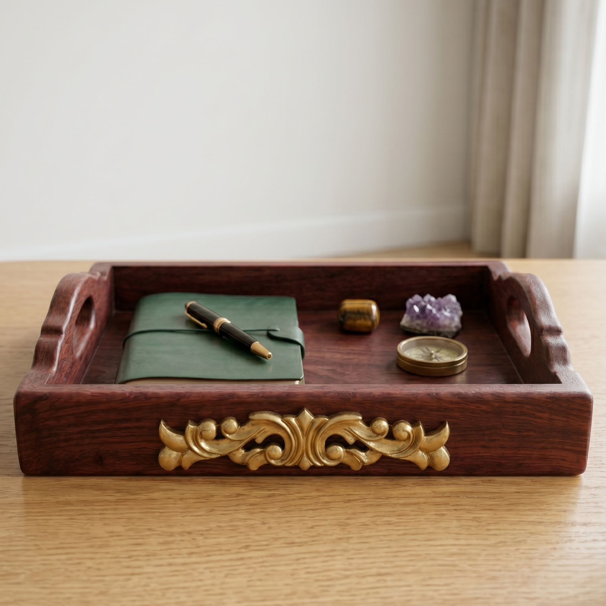 Gold-Accent Mahogany Tray