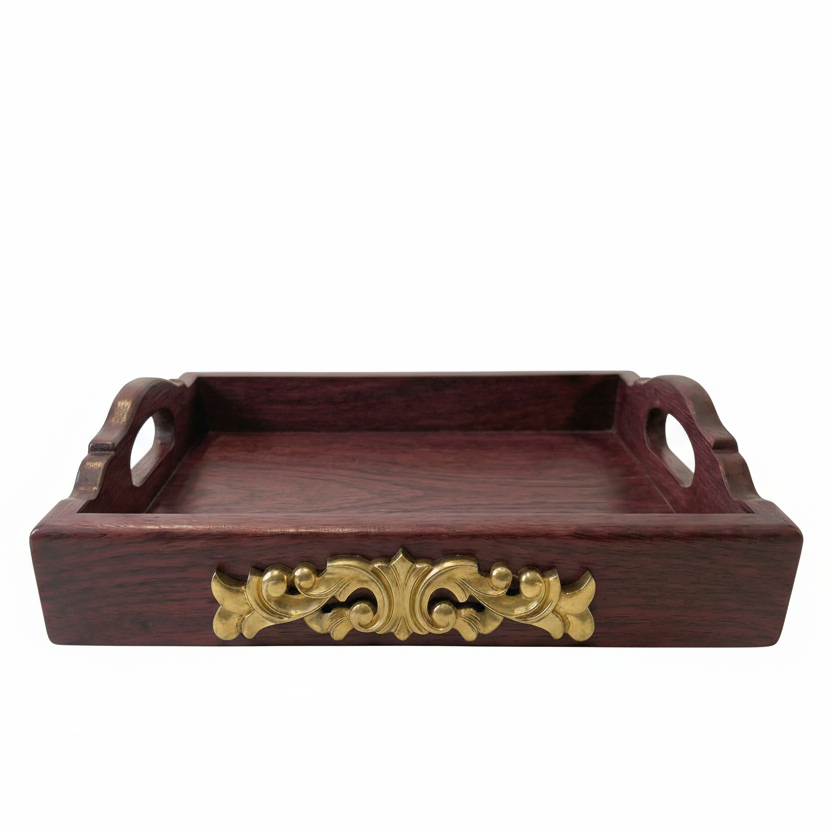 Gold-Accent Mahogany Tray