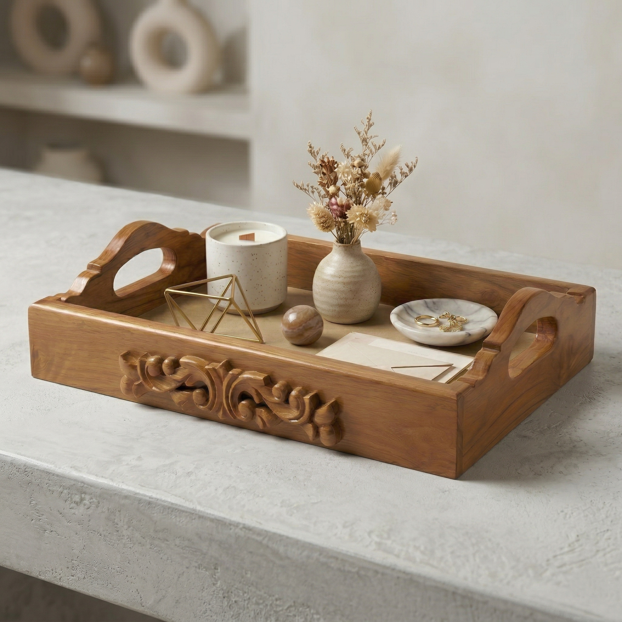 Gold-Accent Natural Tray