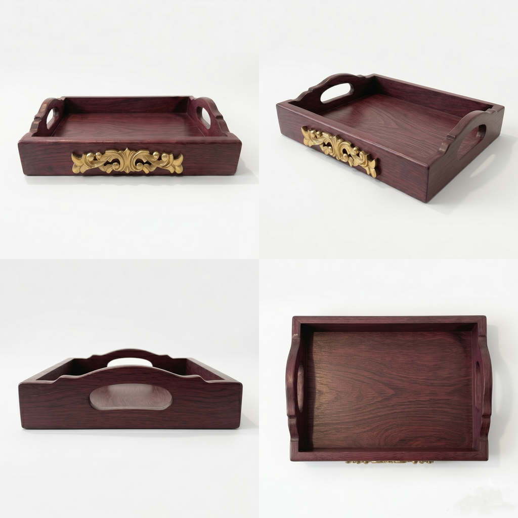 Gold-Accent Mahogany Tray