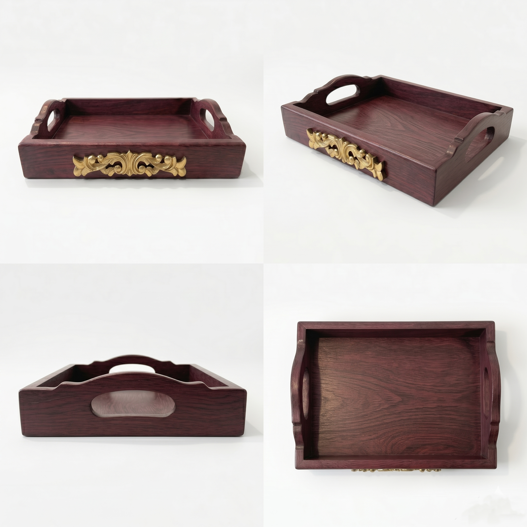 Gold-Accent Mahogany Tray