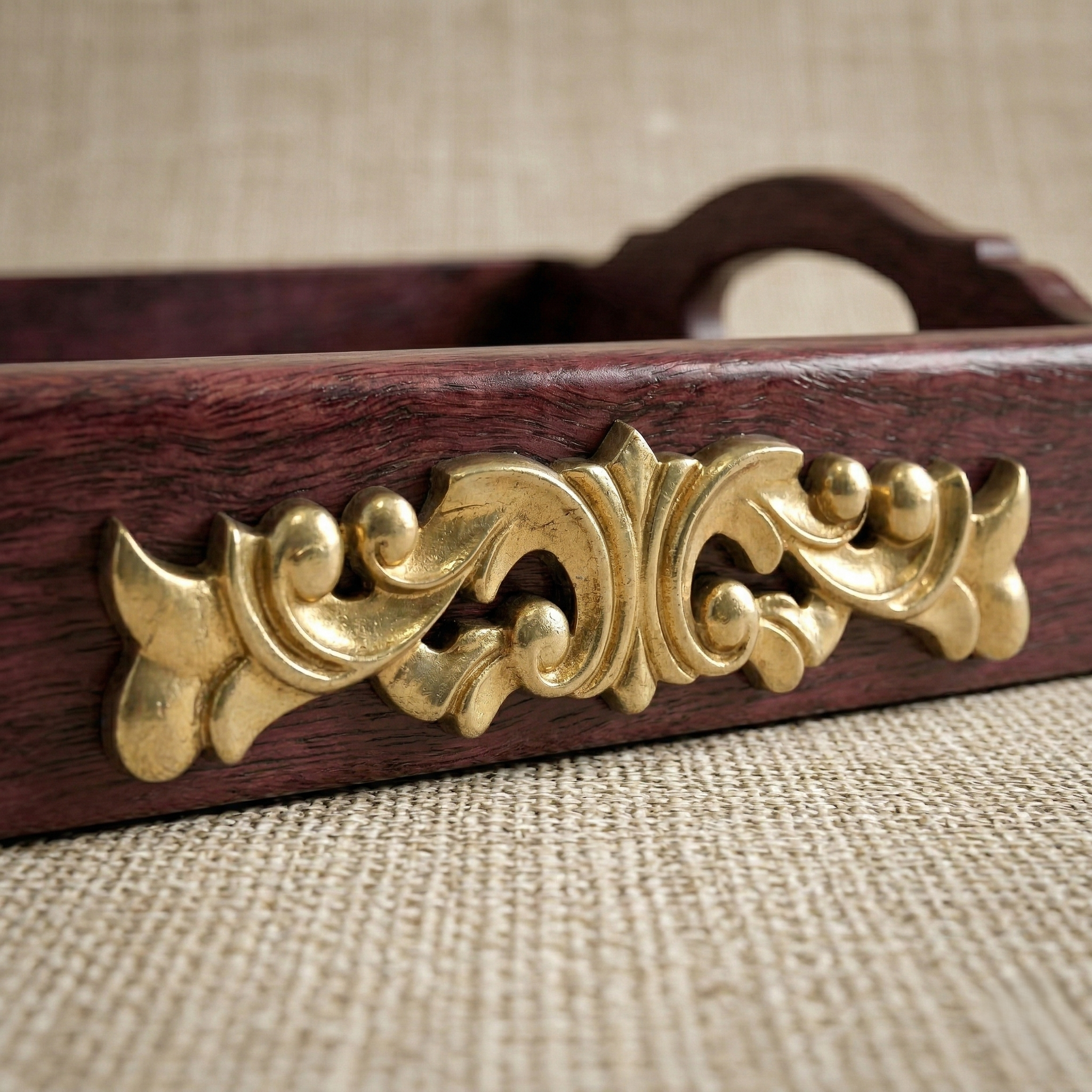Gold-Accent Mahogany Tray